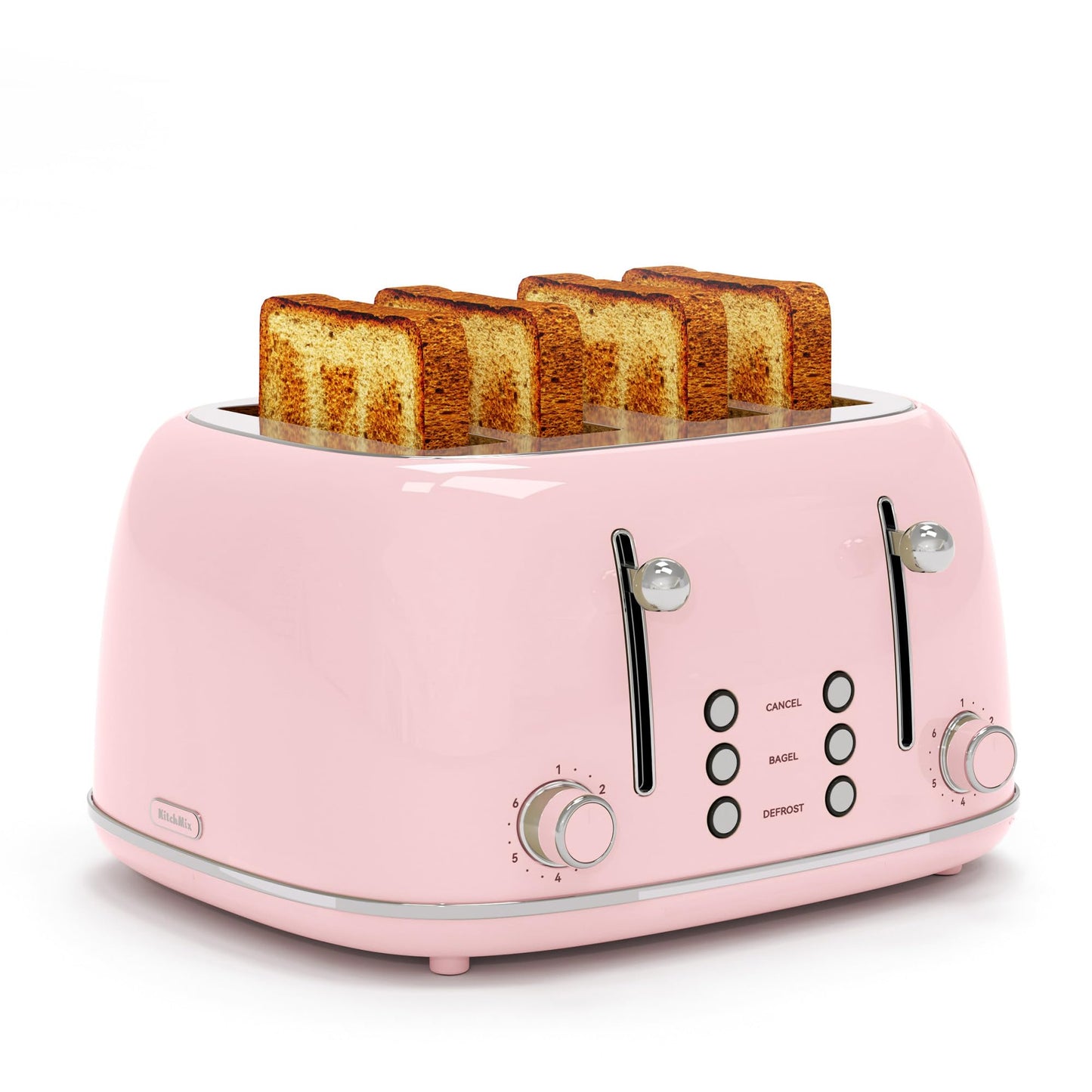 Toaster 4 Slice, Retro Stainless with 6 Bread Shade Settings,1.5''Wide Slots Toaster with Cancel/Defrost/Reheat Functions,Dual Independent Control Panel, Removal Crumb Tray (White)