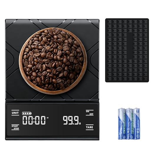 PTAZSCTC Coffee Scale with Timer, Espresso Scale & Coffee Bean Scale - 3kg/0.1g Precise Small Digital Kitchen Scale for Espresso Accessories Kit, Pour-Over, and Multi-Purpose Use (Batteries Included)