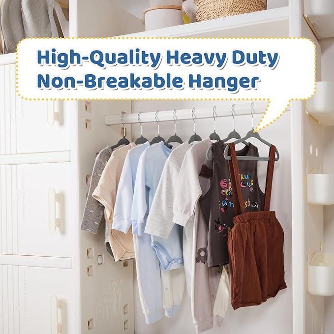 Smartor Premium 11 Inch Baby Hangers 50 Pack, Grey Kids Velvet Hanger, Non Slip, Space Saving Felt Hangers Clothes Organizers for Closet with 360° Swivel Hook for Children, Infant & Toddler