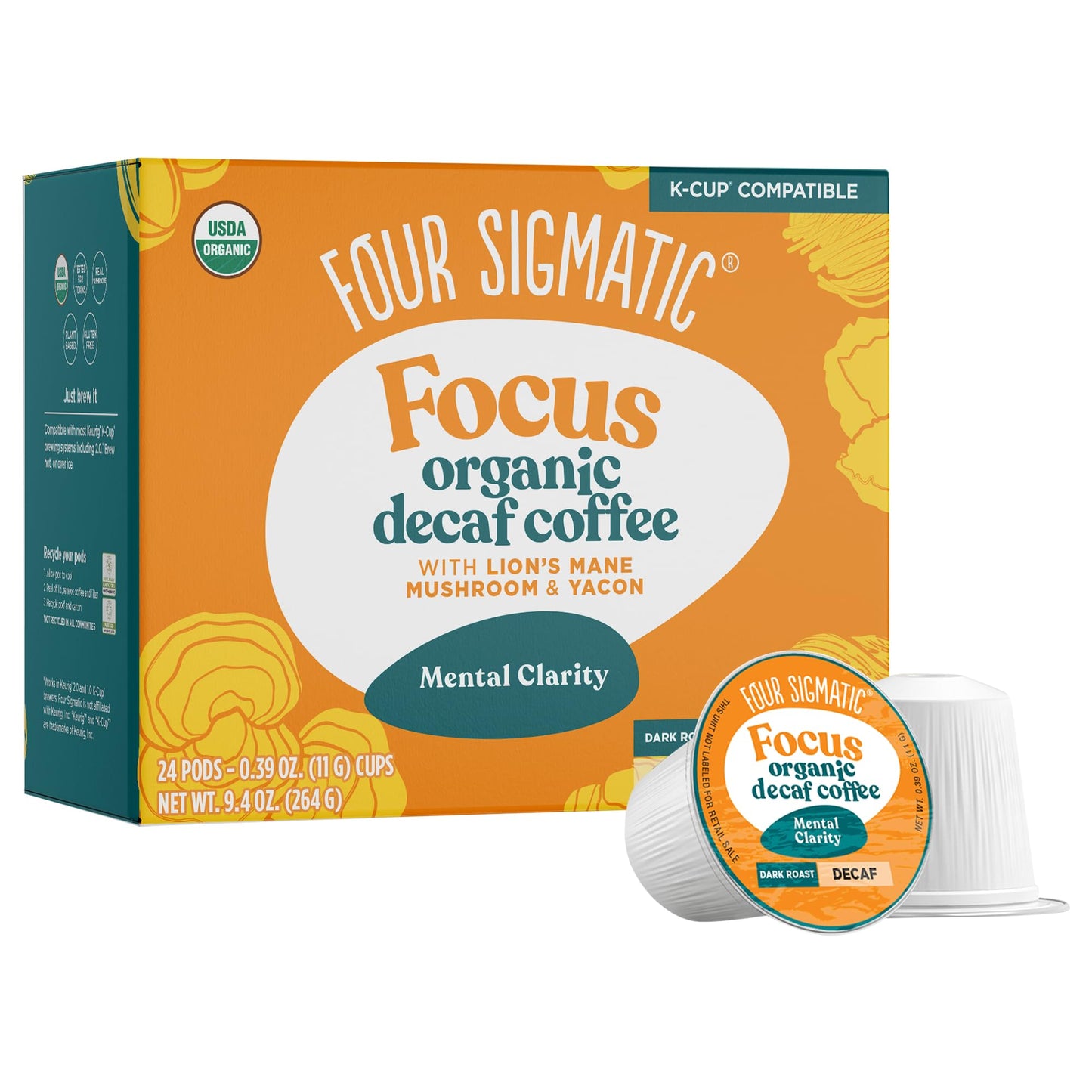 Four Sigmatic Adaptogen Coffee K-Cups | Organic Medium Roast Ground Coffee with Ashwagandha, Eleuthero, Chaga & Tulsi | Immune Support & Stress Relief | Keto | 24 Count
