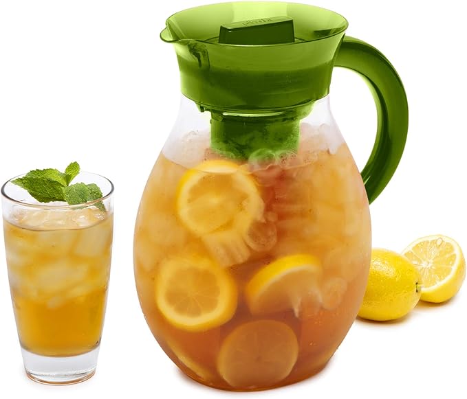 Primula The Big Iced Tea Maker Tritan Plastic Infusion Beverage Pitcher with Leak Proof, Airtight Lid, Fine Mesh Resuable Filter, Manufactured without PFOA, Dishwasher Safe, 1-Gallon, Red