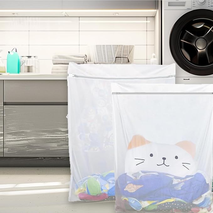 Kimmama Laundry Mesh Wash Bags, Lingerie Bags for Washing Delicates, Mesh Laundry Bags for Washing Machine, White Net, Grey Zipper, Super Large