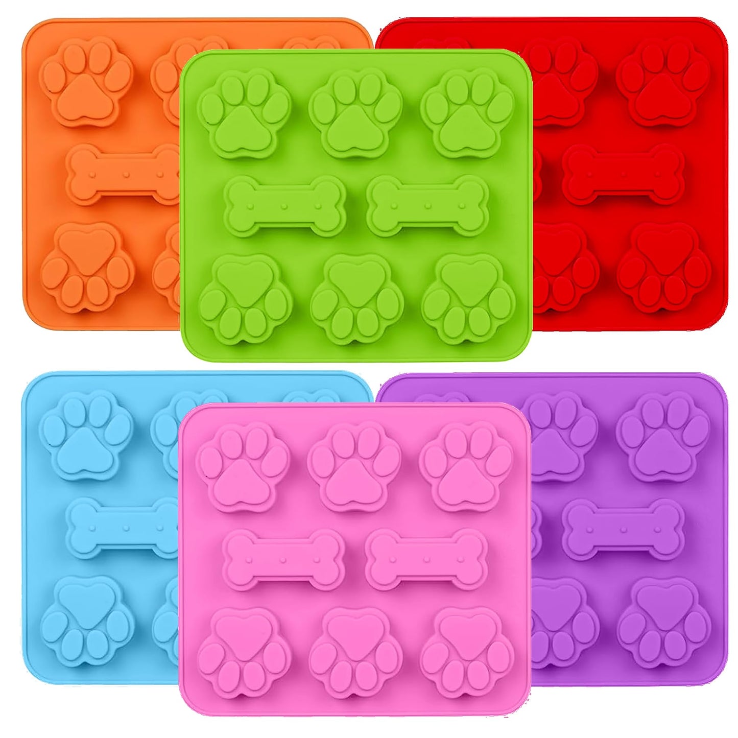 SAGOOITS 2 in 1 Puppy Dog Paw and Bone Silicone Molds,SAGOOITS Non-Stick Food Grade Silicone Molds for Chocolate, Candy, Jelly, Ice Cube, Dog (Set of 6 PCS)
