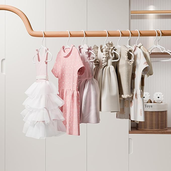 VTRIN Baby Hangers 100 Pack Large Capacity Hard Plastic Kids Hangers Suitable for All Clothes of Infant and Toddler, Such as Short, Shirts and Thick Coats, for Kids Clothes