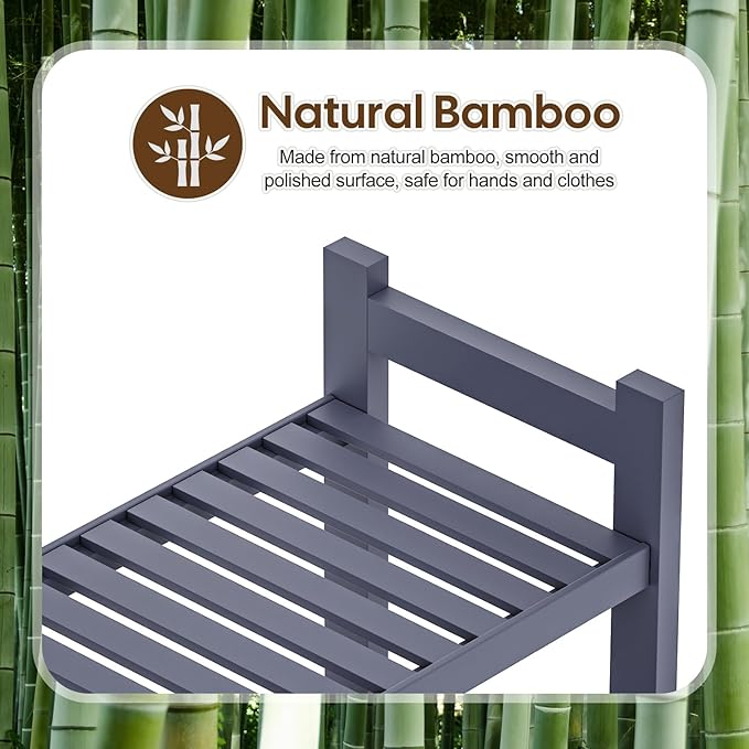 Over The Toilet Storage with 2 Baskets, 4-Tier Bamboo Organizer Rack with Paper Holder & 4 Hooks & Waterproof Feet Pad,Freestanding Shelf for Bathroom(Grey)