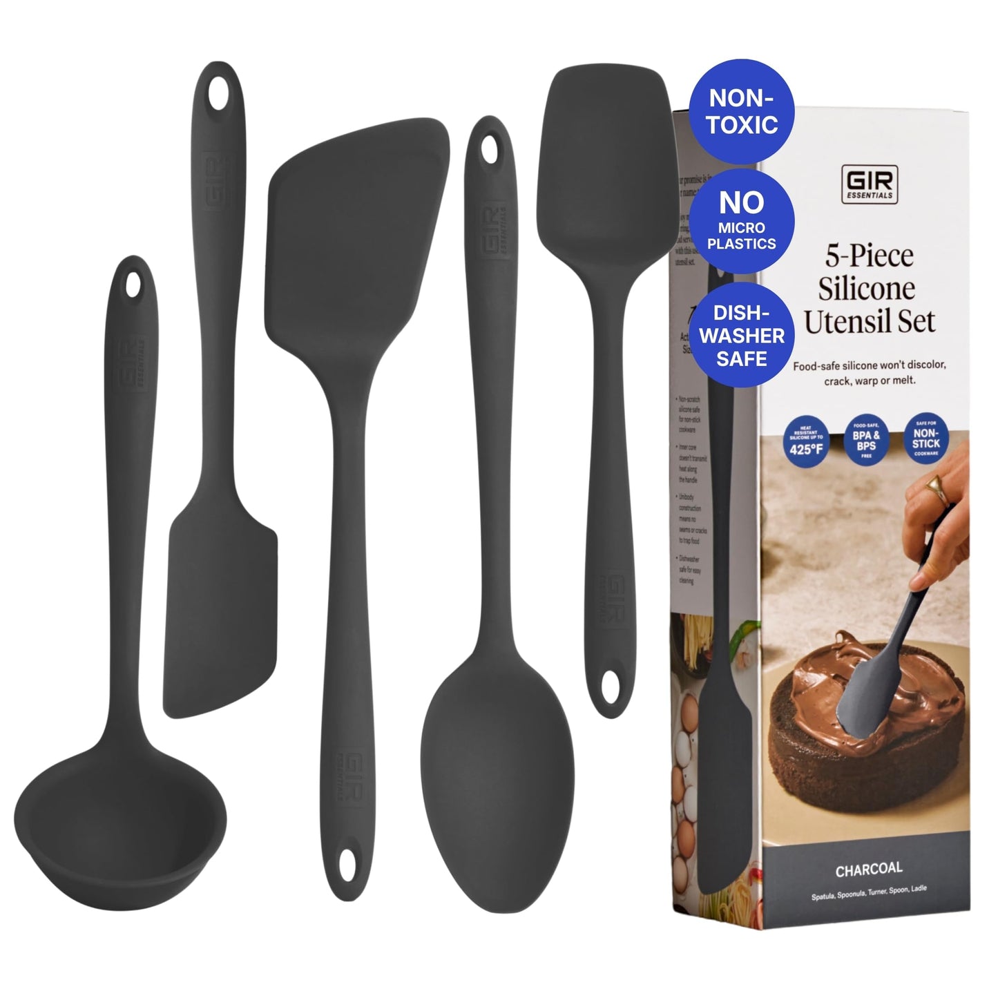GIR 5-Piece Silicone Kitchen Utensils Set, Non-Toxic Cooking Utensils for Cooking and Baking, Heat Resistant, Food Grade, Dishwasher Safe Rubber Spatula, Ladle, Spoon - Party Confetti