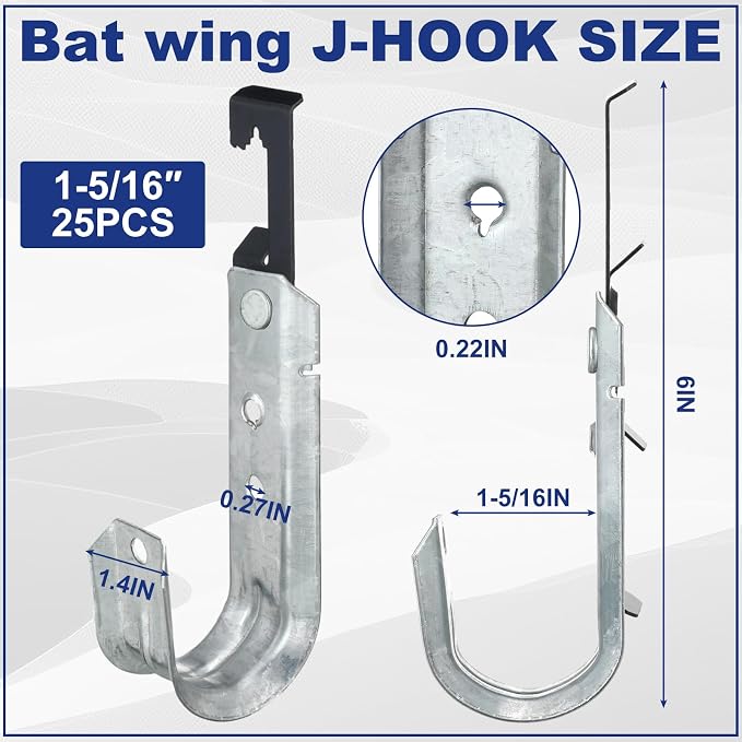 Zonon 25 Pcs J Hooks for Hanging Metal J Hook Hangers Cable Support