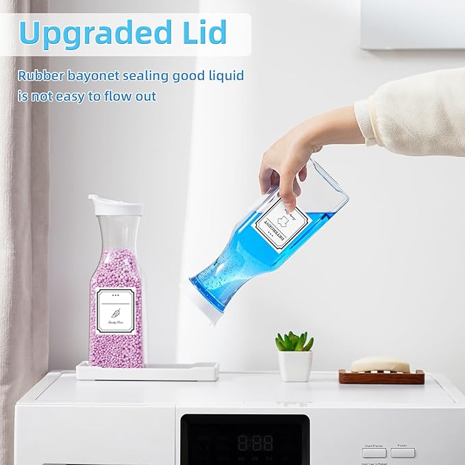 Laundry Detergent Dispenser,Laundry Soap Dispenser,Laundry Detergent Container,35OZ Fabric Softener Dispenser with Tray,Liquid Laundry Detergent Dispenser, Laundry Room Organization,Extra 4 Labels