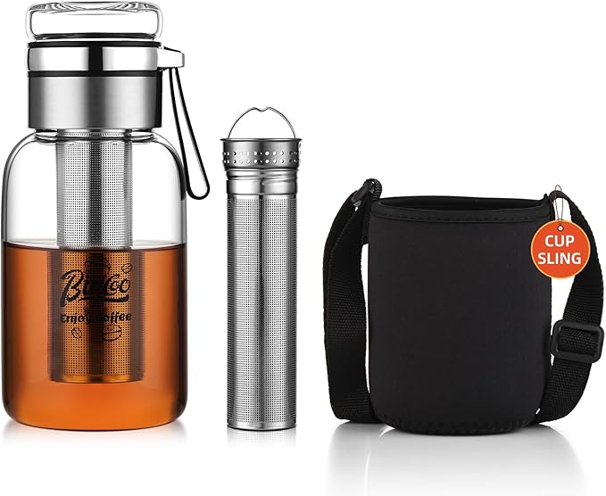 Bincoo Glass Cold Brew Coffee Maker with Extended Fine Mesh Filter, Tea Infuser Bottle Iced Coffee Maker with Thick Borosilicate Glas