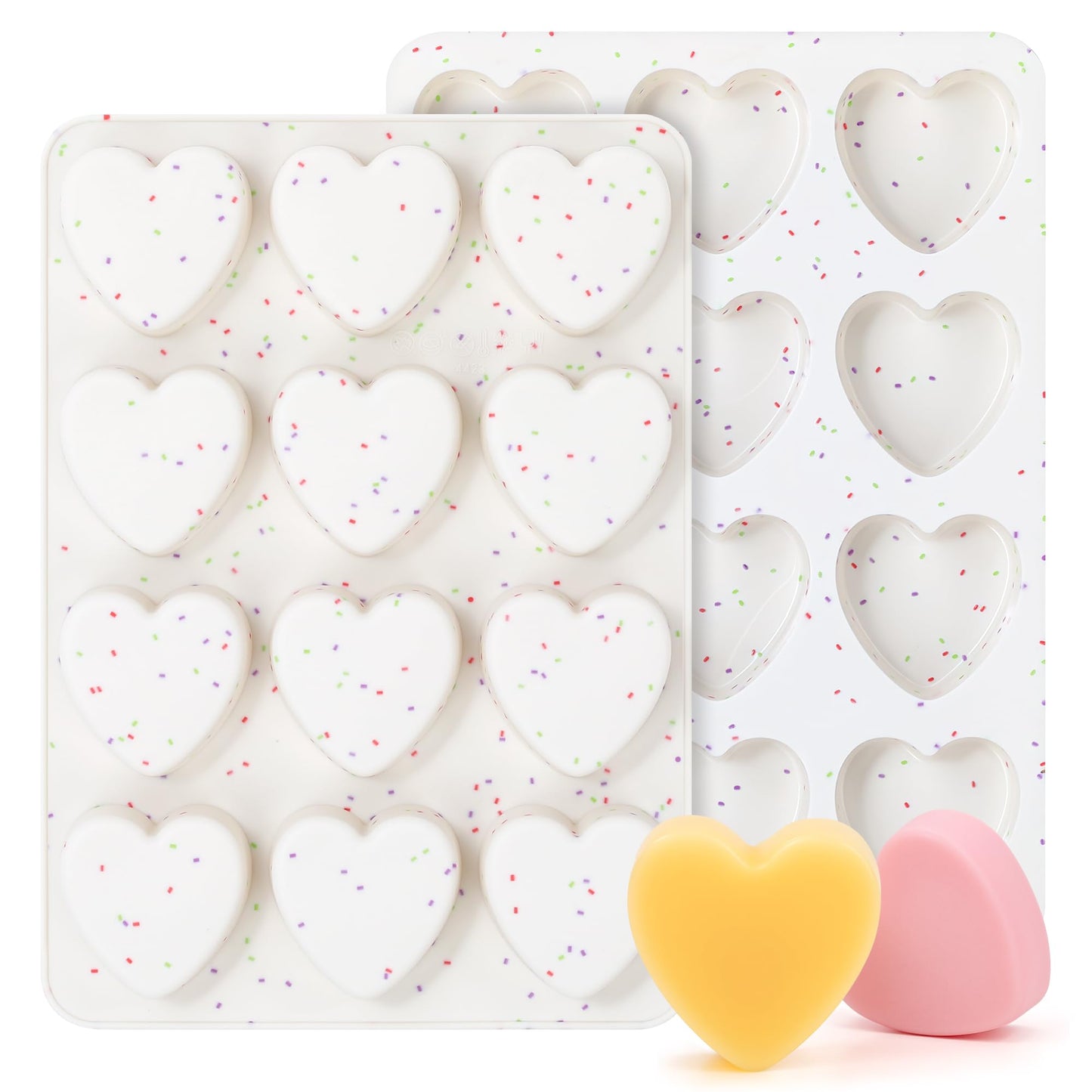 AOTASO 2 Inch Small Heart Shaped Silicone Molds for Chocolate, Candy, Cake, Soap (Set of 2, Cream)