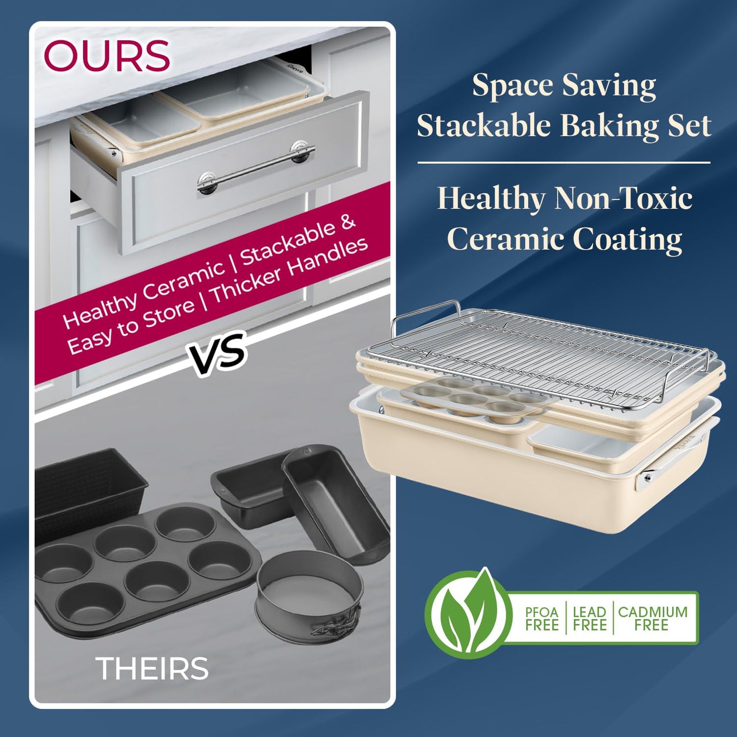 Square Cake Pan - Aluminized Steel, Ceramic Non-Stick Coating, Non-Toxic, Ideal Size, Heavy-Duty, Elevate Your Baking with Durability and Style!