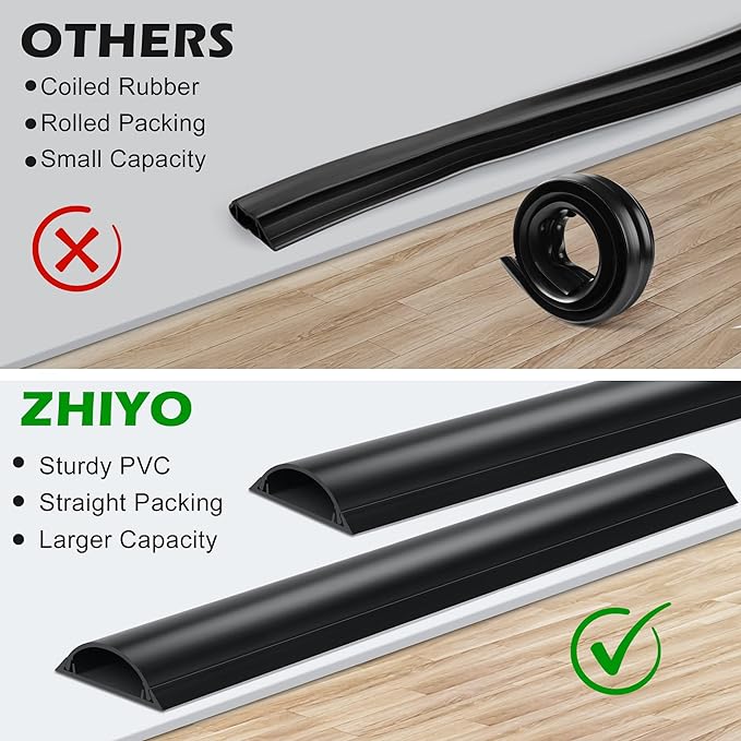 Cord Cover Floor 68in, Large Capacity Floor Cable Cover, Hard PVC Cord Hider