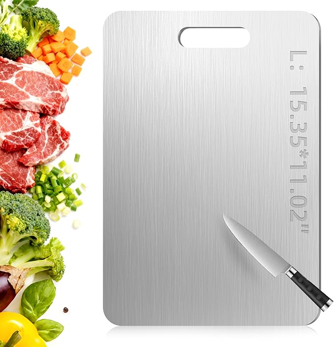 Katori Titanium Cutting Board, 100% Pure Titanium Cutting Boards for Kitchen, Double-side Available Cutting Board for Vegetables, Meat, Fruits, Easy to Store and Clean (S)