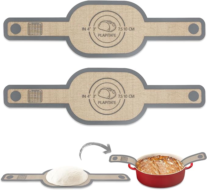 PLAPITATE Silicone Bread Sling Dutch Oven Liner, Non-Stick & Easy Clean Reusable Oval and Round Silicone Bread Baking Mat with Long Handles, Easy to Transfer Sourdough Bread - 2 Gray Set