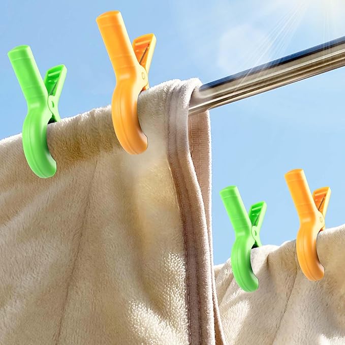 8 Pcs Beach Towel Clips for Beach Chairs, Towel Holder for Beach Chair Pool Chair on Cruise, Jumbo Size Heavy Duty Clothes Pins, Beach Chair Clips to Keep Your Towel from Blowing Away (Green, Orange)