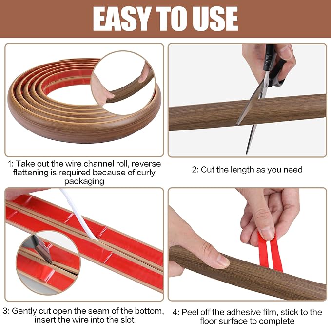 Floor Cord Cover Cable Cavity Self Adhesive Cord Hider Floor 10FT Floor Cable