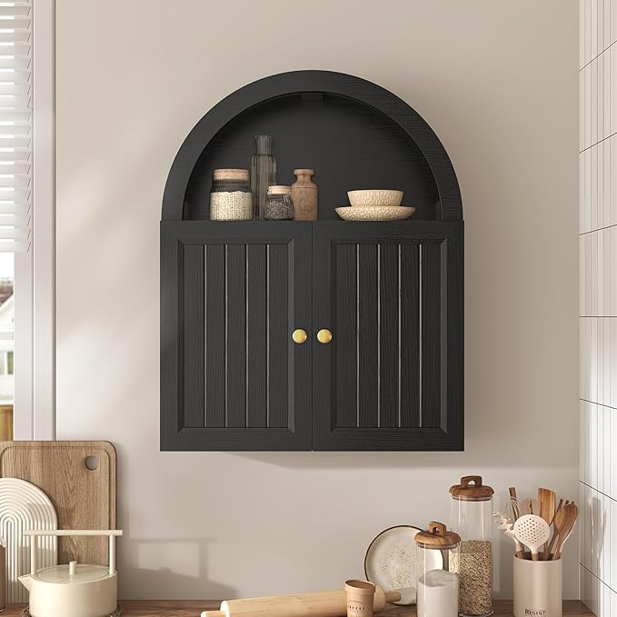 Arched Bathroom Wall Cabinet, 23.6 x 30.3'' Over The Toilet Cabinet with Grille Door, Adjustable Shelf, Wall Mounted Cabinets for Bathroom Laundry Room Kitchen (Grille Door, 30IN)