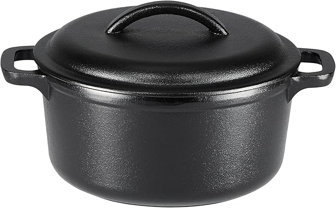 Pre-Seasoned Cast Iron Dutch Oven Pot with Lid and Dual Handles, Oven Safe, Heavy-Duty, 7-Quart, Round, Black