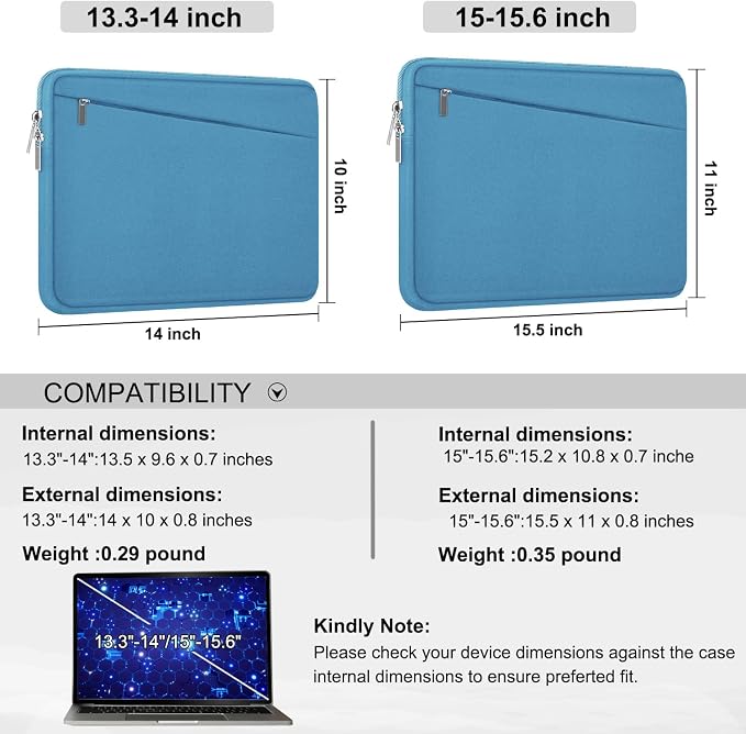 15.6 inch Laptop Sleeve, Slim Computer Carrying Bag Protective Cover Briefcase