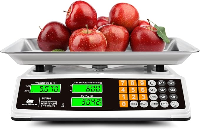Price Computing Scale 88lb/40kg Commercial Food Scale for Produce Meat with Stainless Steel Large Platform, LCD Display, and Green Bright Backlight for Farmers Markets, Deli, (Not for Trade)