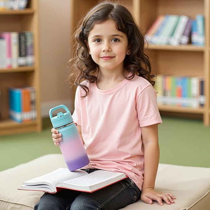 12oz Water Bottle for School, Water Bottles with Straws, Insulated Water Bottles, Stainless Steel Vacuum Insulated Bottle, Leak-Proof, BPA-Free, Candy Couple