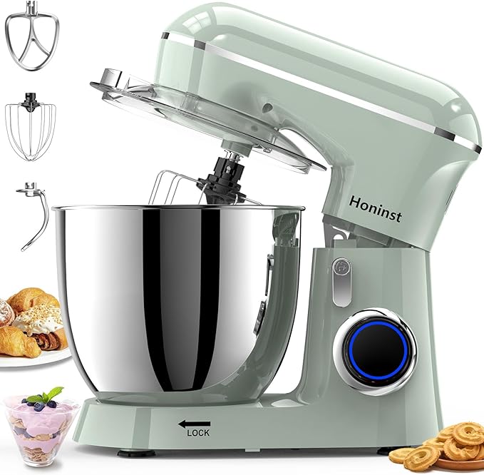 Honinst Stand Mixer, 6.5QT 10-Speed Tilt-Head 3-IN-1 Electric Food Mixer