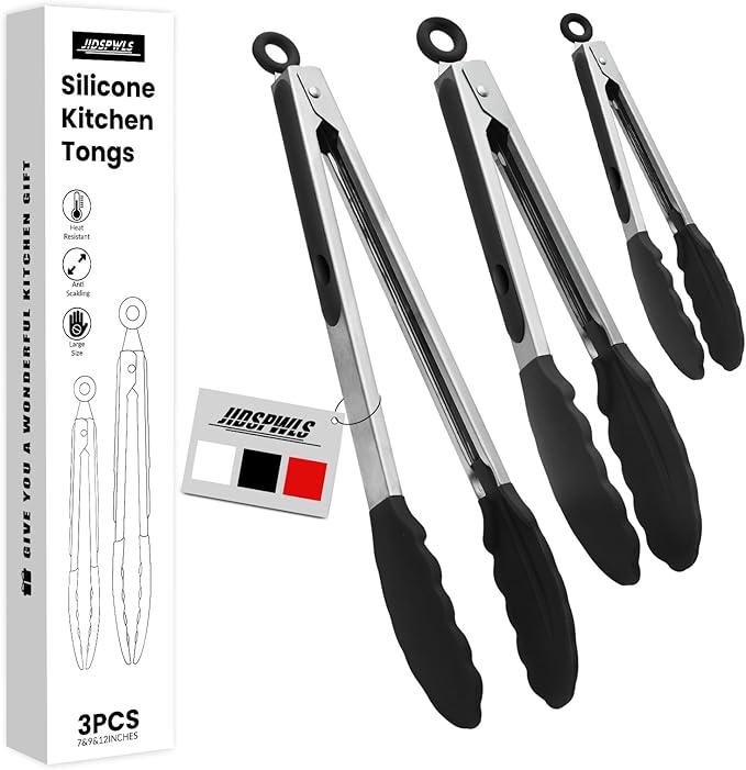 JIDSPWLS Premium Stainless Steel Heat Resistant Kitchen Tongs for cooking,set of 9" and 12" (Red),Non Scratch Silicone cooking Tong Tip for Cooking Pans,Strong Grip BBQ tongs for Grabbing Hot Food