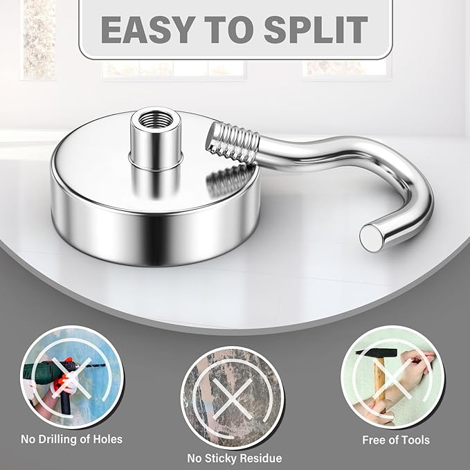 Magnetic Hooks for Cruise Cabins, Magnet Hooks, 50lbs 20 Pack Magnetic Hooks for Hanging, Cruise Magnets for Grill, Office, Home, Fridge, Classroom Organization, Camping Essentials, Silver