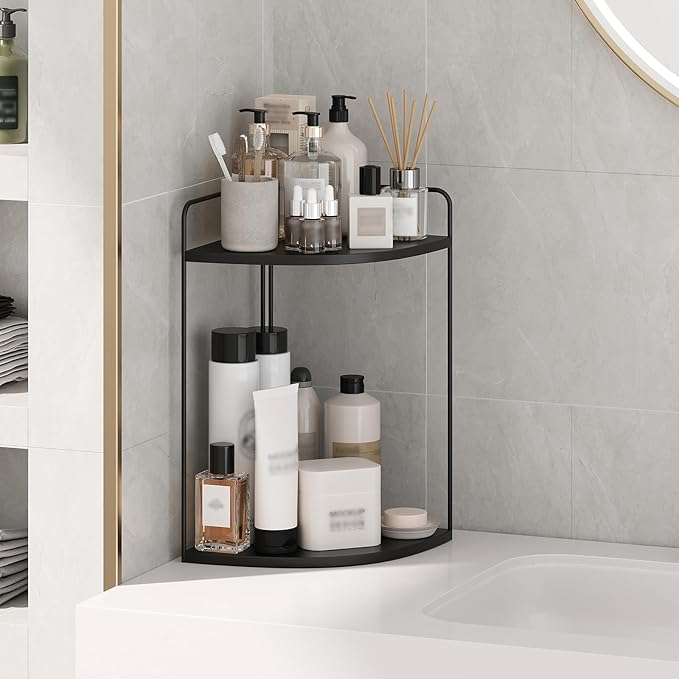 Bathroom Counter Organizer,Countertop Organizer,Vanity Organizers,Bathroom Storage,Bathroom Sink Caddy,Counter Shelf,Corner Counter,Corner Shelves(Black)