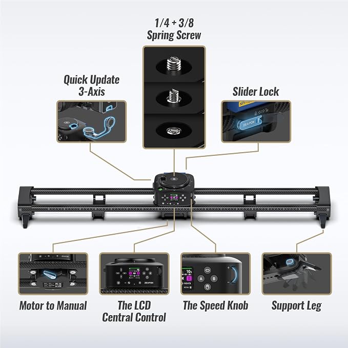 Zeapon AXIS 120 Multi-axis Motorized Camera Slider, LCD Screen APP Control