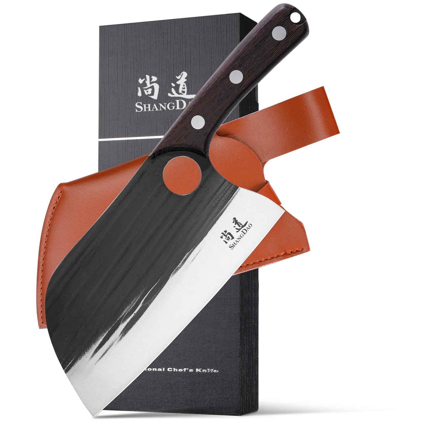 SHANGDAO 7" Deba Knife, Hand Forged Cleaver Butcher Knife for Meat Cutting, Japanese Kitchen Viking Knife with Sheath, Cooking Knife for Kitchen and Outdoor Camping, Thanksgiving Christmas Gifts