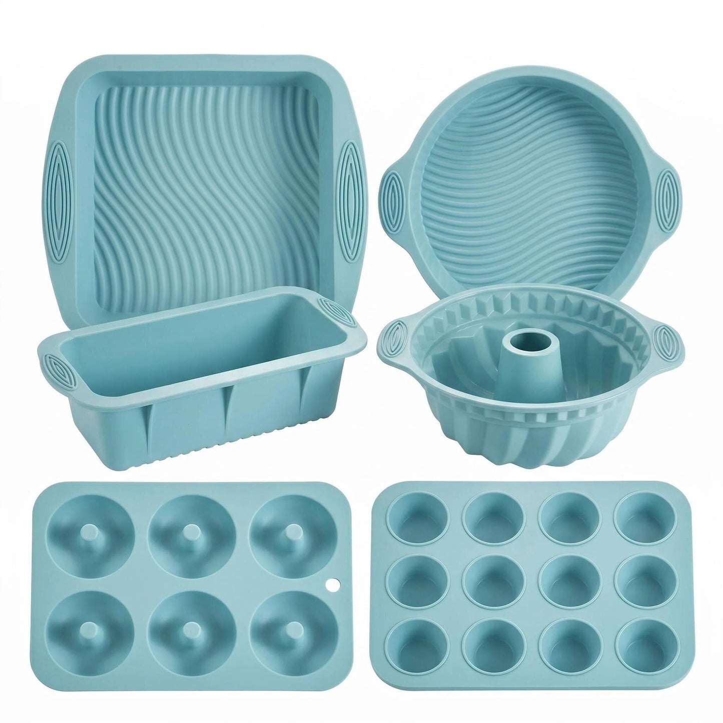 Nonstick Silicone Bakeware Set, 6 set Baking Cake Pan, Economical BPA Free Heat Resistant Bakeware Tools for DIY Loaf Bread Cheesecake Pizza Cupcake Muffin (Gray)