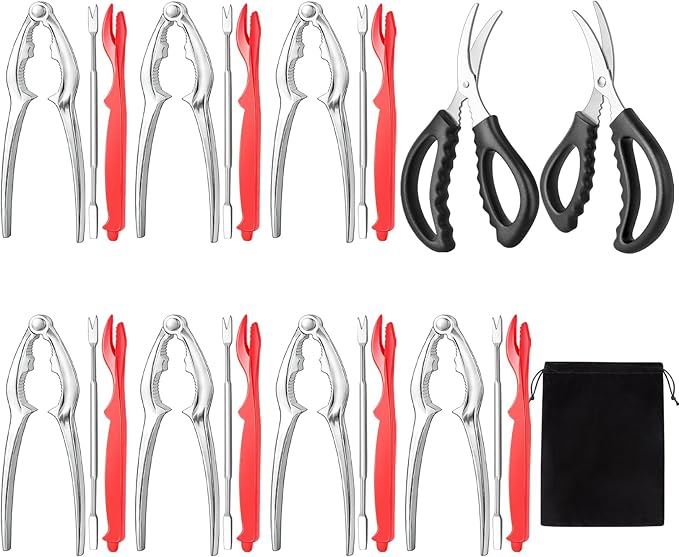 suoundey Seafood Cracker Tool Set With Lobster Sheller Stainless Steel Crab Crackers Crab Leg Fork Seafood Scissors And Storage Bag, Crab Leg Pick Utensils Set Crab Eating Tools (9Pcs)