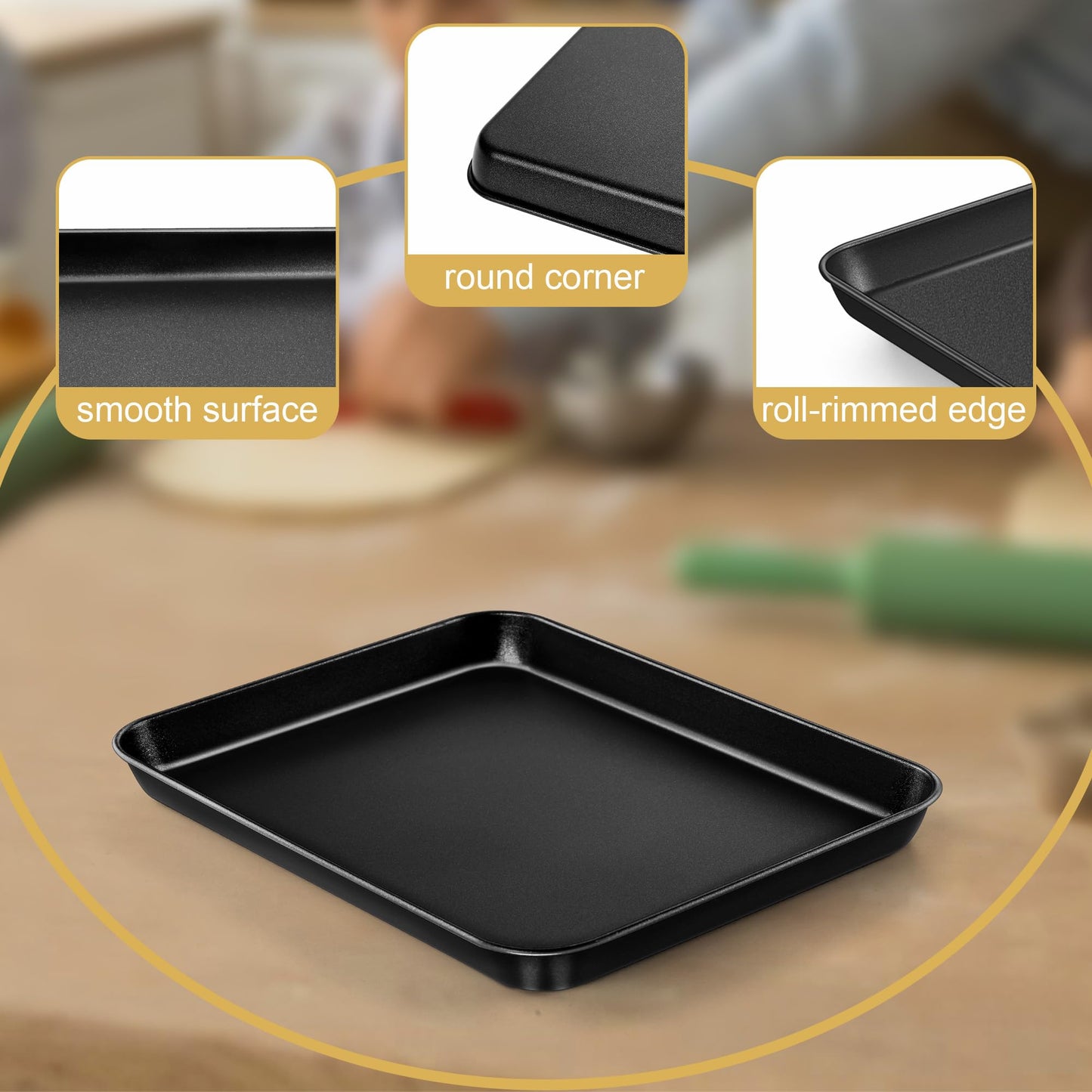 E-far 16x12 Inch Baking Sheet, Non-stick Cookie Sheet Pan for Oven Baking Cooking Roasting, Carbon Steel Tray Metal Bakeware for Jelly Roll Steak, Non-toxic & Warp Resistant, Easy Clean