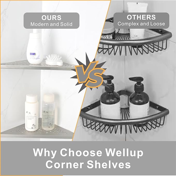 Brushed Nickel 10’’ Corner Shower Shelf Bathroom Shower Shelves, 2 Pack Triangular 304 Stainless Steel Shower Corner Shelf for Tiled Walls, No Drilling