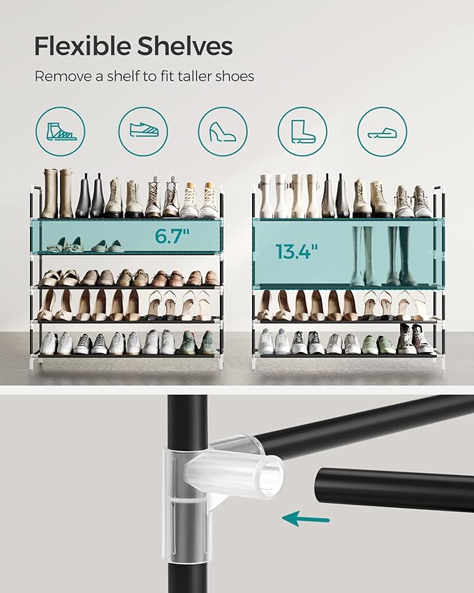 SONGMICS 2-Tier Shoe Rack, Shoe Storage for Hallway Closet, Slim and Space-Saving, Metal Frame, Non-Woven Fabric Shelves, Black ULSH052B01