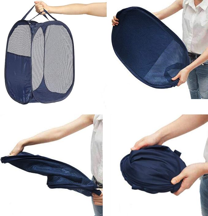 2 pop-up Laundry Hampers,Foldable mesh Laundry Baskets (Each with 2 Reinforced Handles), Blue ……