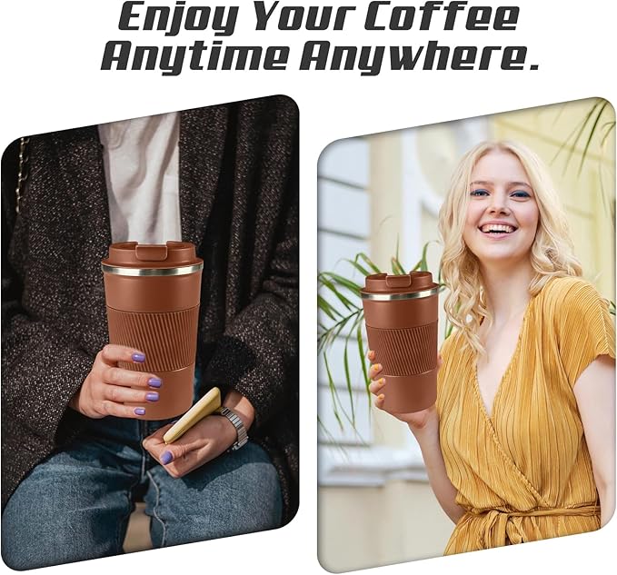 Vacuum-Insulated Stainless Steel Travel Coffee Mug, Leak-Proof Reusable Coffee Cup with Lid-Keep Hot & Cold Drinks for Hours, Durable Insulated Tumbler for Men & Women(3rd-Light Coffee, 12OZ)