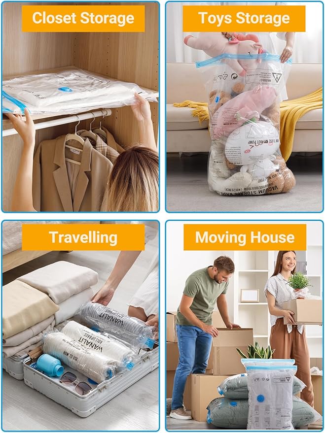 Vacuum Storage Bags with Electric Air Pump, New Air Valve Combo 28 Pack Compression Bag, Space Saving Vacuum Sealer Bag for Clothes, Blanket, Duvets, Pillows, Comforters, Travel, Two Compressing Ways