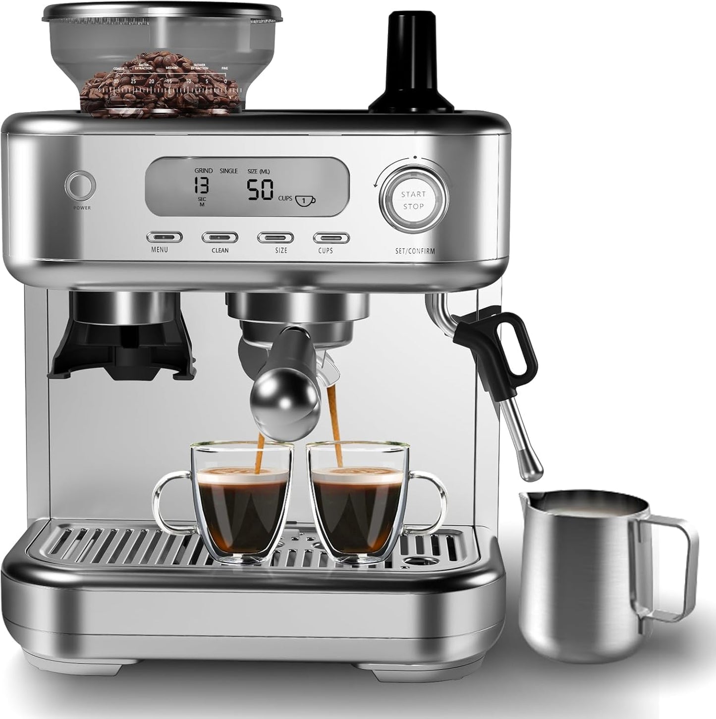 Garvee Espresso Machine With Grinder, 20 Bar Professional Coffee Maker With Milk Frother Steam Wand for Cappuccino, Latte, Macchiato, 95 oz Removable Water Tank, Smart PID Temperature Control