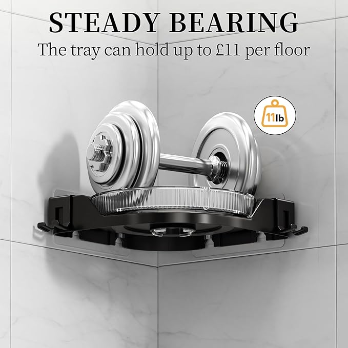 360° Rotating Corner Shower Caddy (2-Pack) - Lazy Susan Bathroom Organizer with Hooks, No-Drill Adhesive Mount for Shower, Kitchen, RV, Space-Saving ABS Plastic Shower Shelf