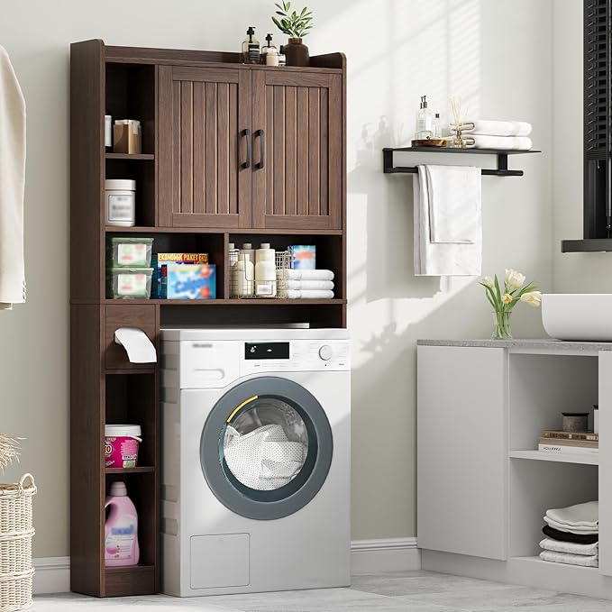 Over The Toilet Storage Cabinet, Farmhouse Storage Cabinet Over Toilet with Barn Door,Home Space-Saving Toilet Rack, for Bathroom, Restroom, Laundry