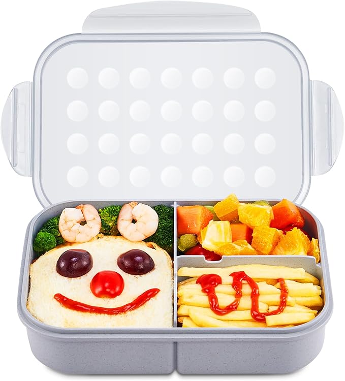 MISS BIG® Bento Lunch Box for Adults & Kids, 1900ml, 3 Compartments, White