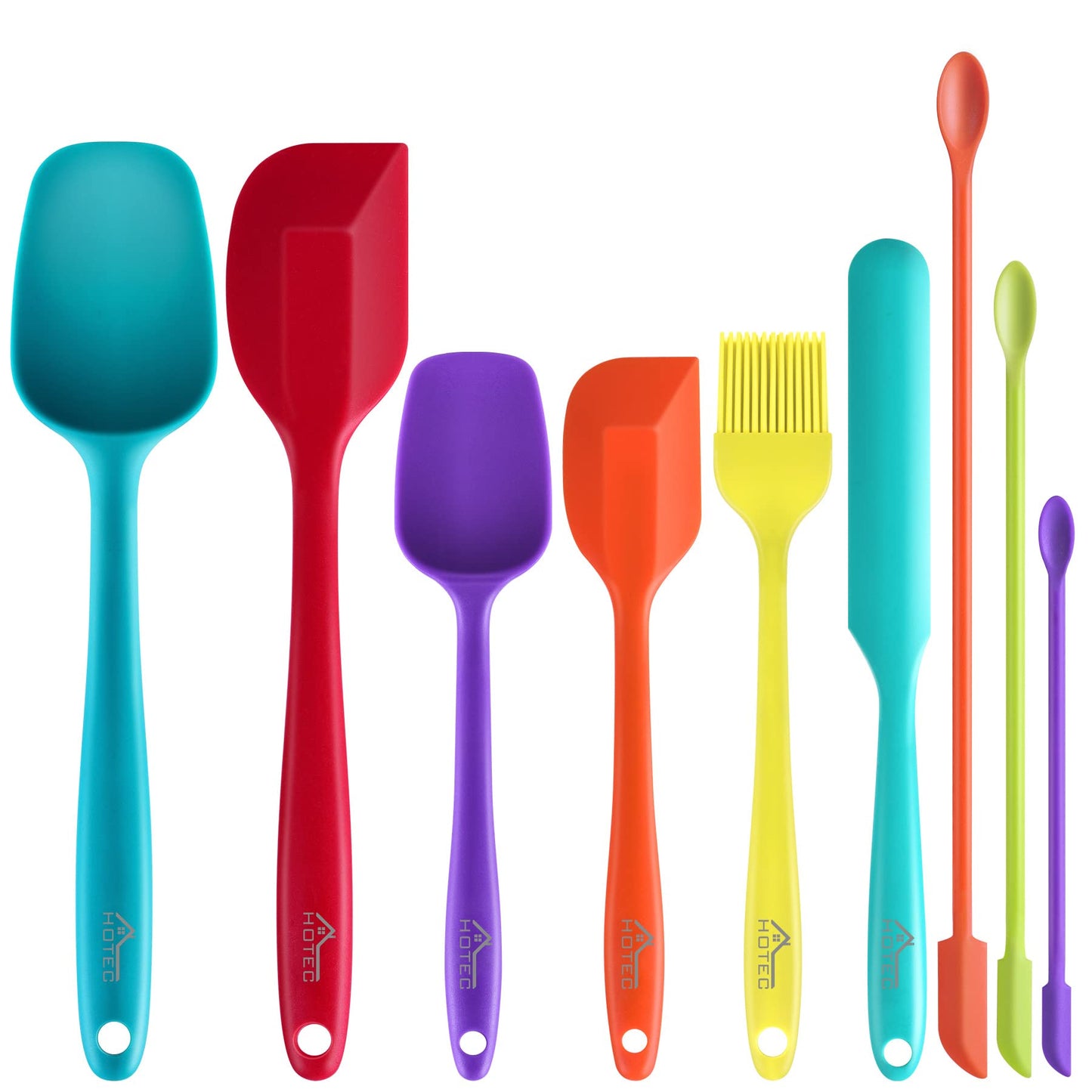 HOTEC 600℉ Heat Resistant BPA-Free Silicone Rubber Spatula Set,Kitchen Cooking Spatulas, Baking, Mixing for Non Stick Cookware, Dishwasher Safe, Set of 5 Aqua Sky