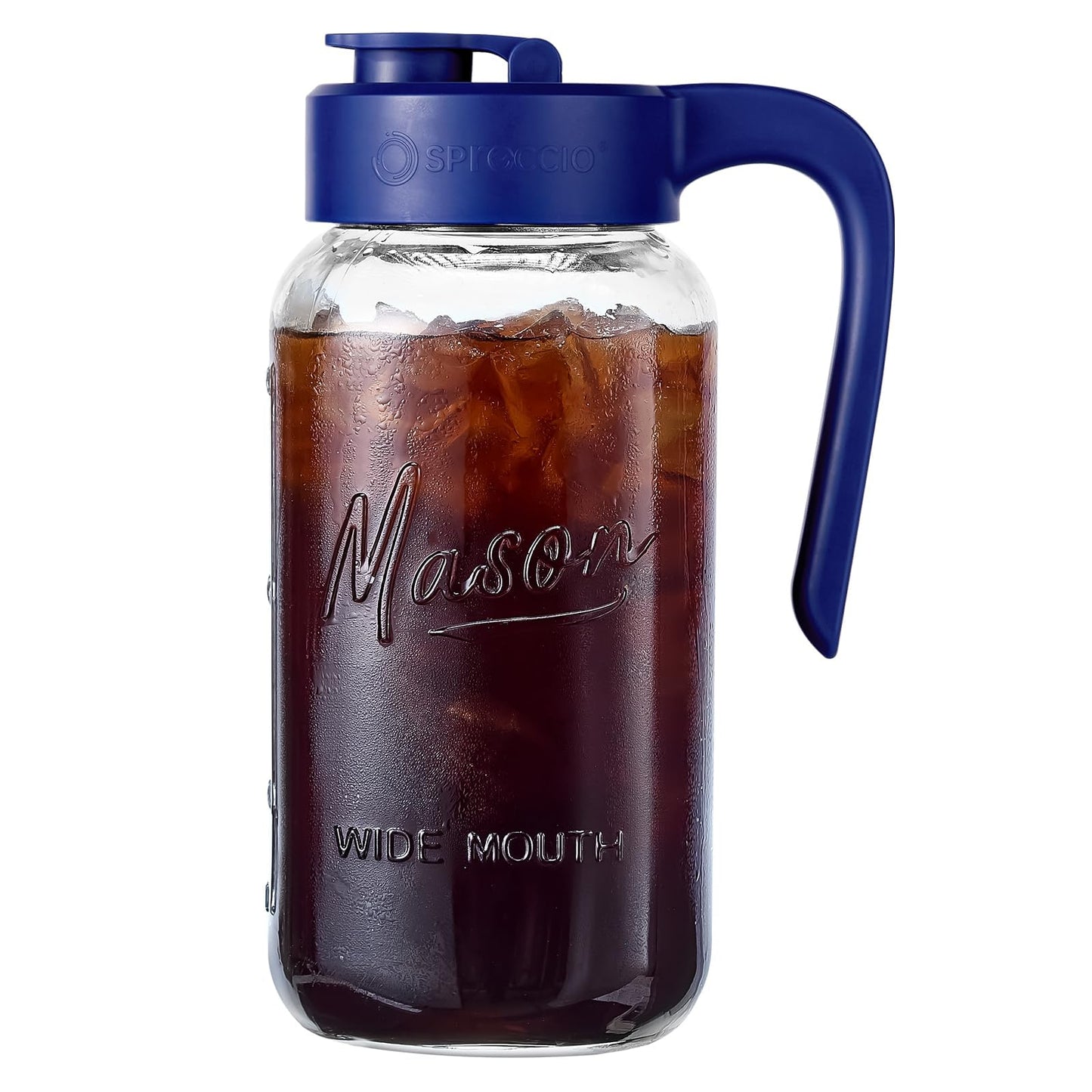 Spreccio Mason Jar Pitcher, 2 pcs 64 oz (2 quart), Glass Pitcher with Lid