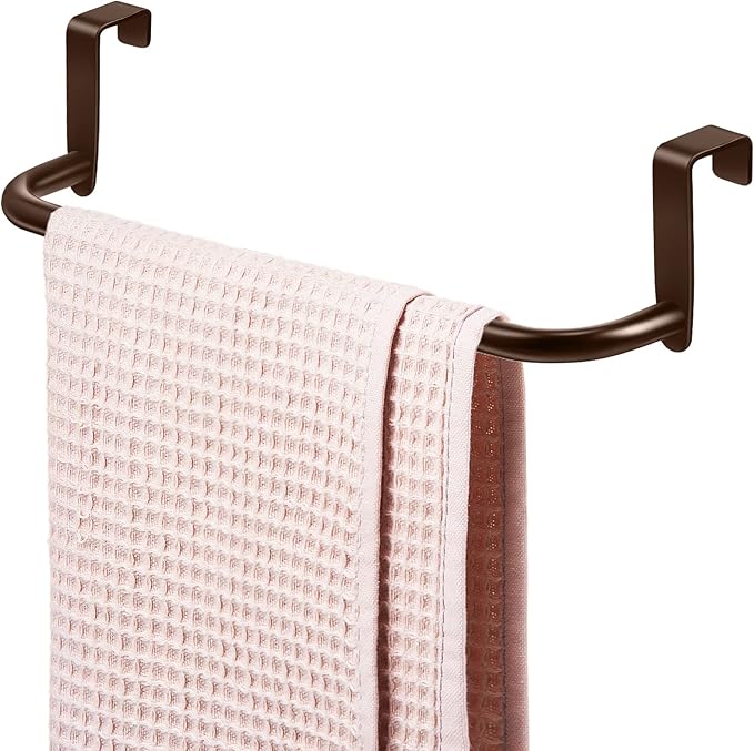 2 Pieces Metal Towel Bar Kitchen Cabinet Steel Towel Rack Bar for Hanging on Inside or Outside of Doors, Home Kitchen Bathroom(Brown)