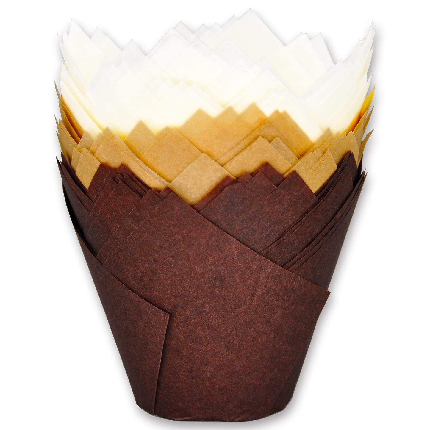 MyBakning Large size White+Brown Tulip Baking Cups 2-1/4"(Base diameter) x 4"(Wall height) Greaseproof paper baking cupcake Muffin liners, Case of 130 pcs