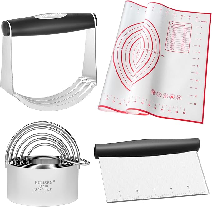 HULISEN 5-Pc Biscuit Cutter Set with Handle, Pastry Scraper, Dough Blender