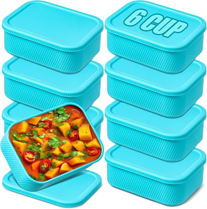 Nuogo 4 Pcs 3.5 Cup Silicone Freezer Trays with Lid Soup Containers, Blue