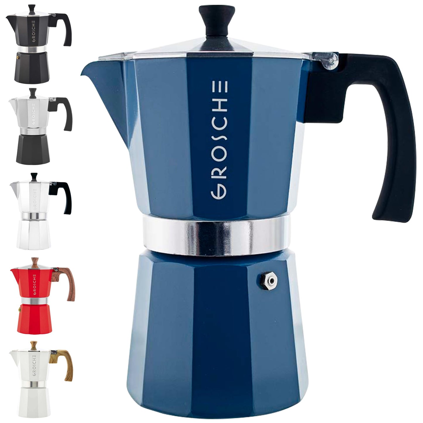 GROSCHE Milano Stovetop Espresso Maker Moka Pot 6 espresso Cup, 9.3 oz Blue